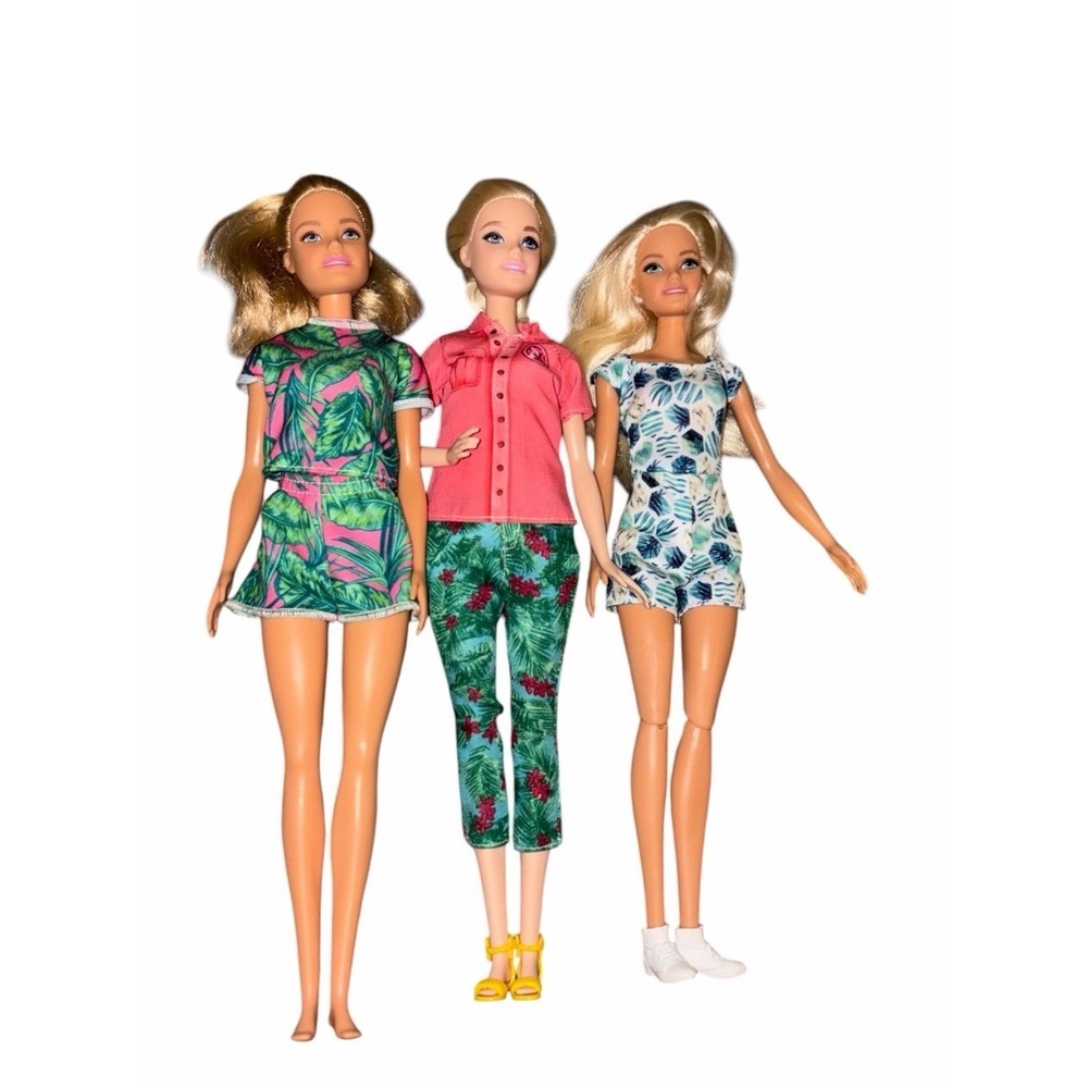 Lot of 3 Articulated Barbie Dolls Tropical Safari Fits Mattel‎ Blonde Blue Eyes